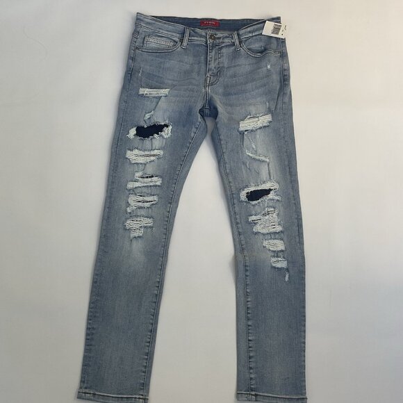 Guess Men’s Skinny Jeans Destroy And Repair Details Blue Super Stretch Size 33